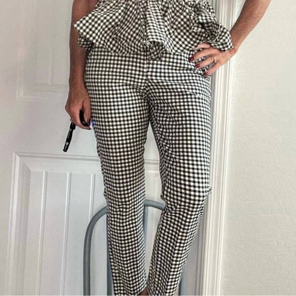 Zara Black & White Gingham Checked Ankle Crop Pants Medium Like New - Picture 2 of 12